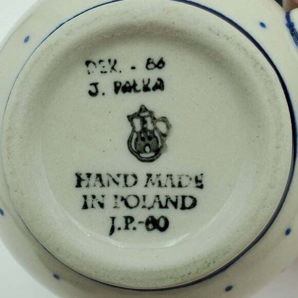 Polish Pottery Dotted Violet Bubble Mugs Blue Flowers & Dots Round Mugs - Picture 5 of 10